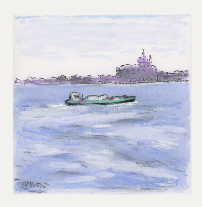 Venise, peniche devant le redentore, Giudecca